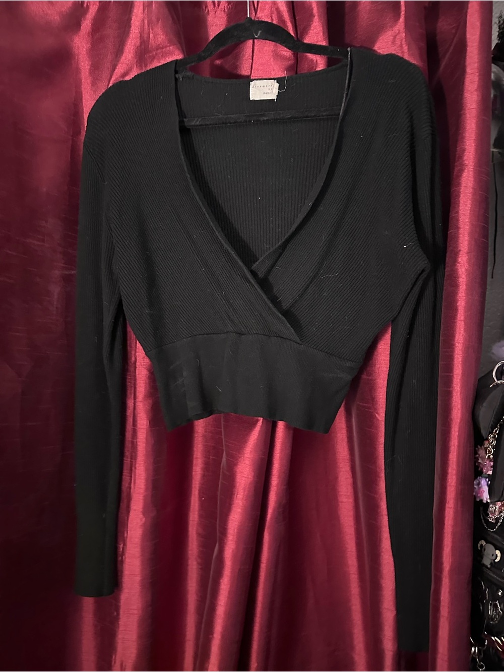 Dreamers Black Ribbed Wrap Crop Top